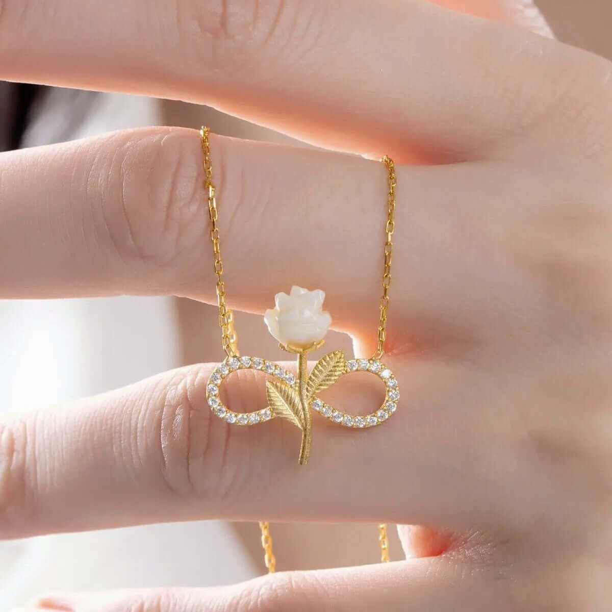 Infinity Necklace in 925 Sterling Silver with Rose and Zircon Stones