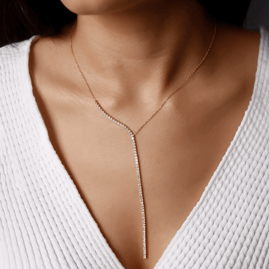 White Zirconia Lariat Necklace with Waterway Drop