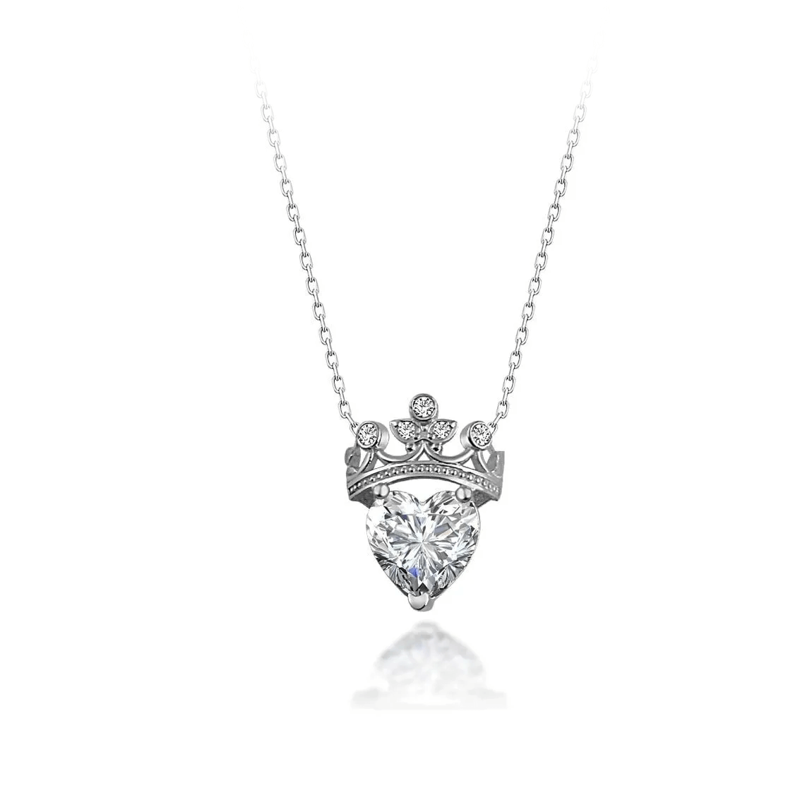 Gemstone Heart Queen Crown 925 Silver Necklace