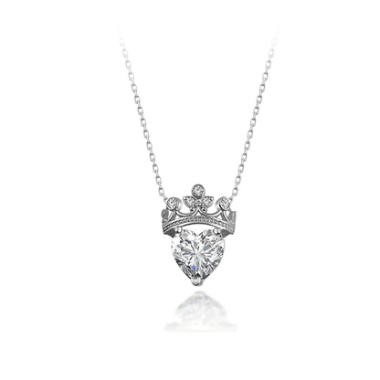 Gemstone Heart Queen Crown 925 Silver Necklace