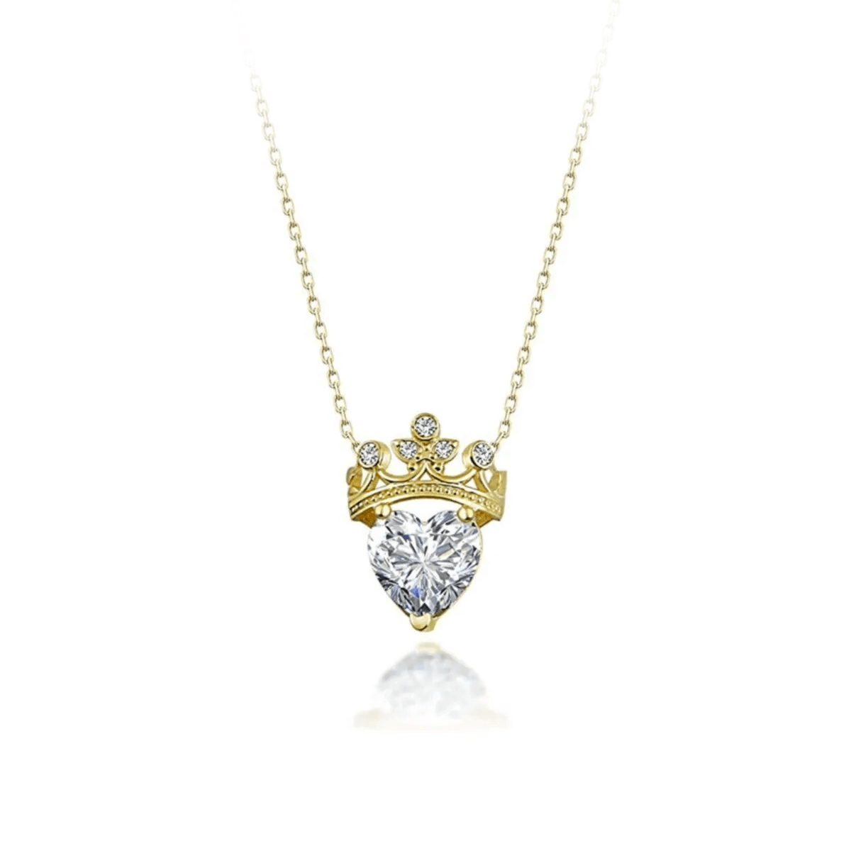Gemstone Heart Queen Crown 925 Silver Necklace