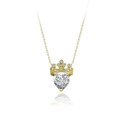Gemstone Heart Queen Crown 925 Silver Necklace