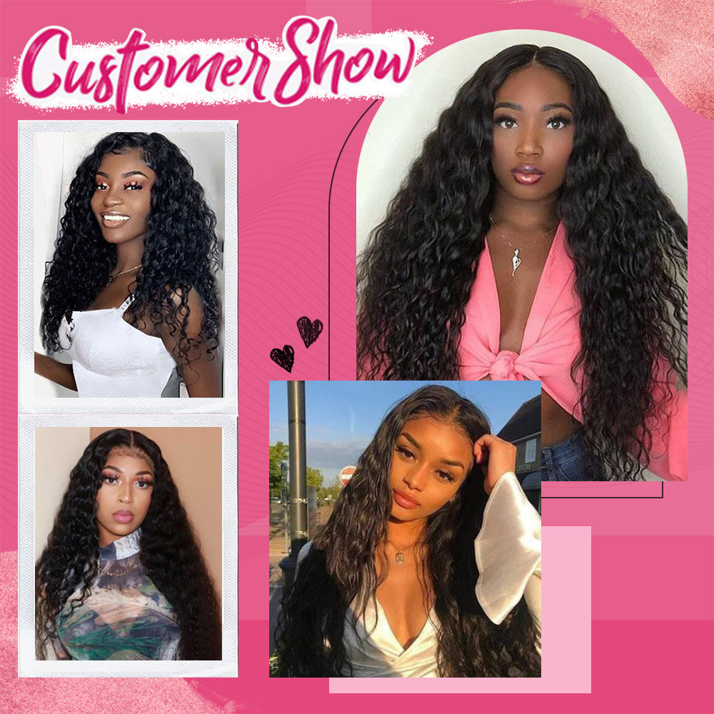 #1B Water Wave HD Lace Front Wigs Human Hair 180% Density Transparent Lace Frontal Wigs Pre Plucked With Baby Hair CVOHAIR