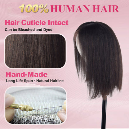 #1B Yaki Straight Bob Wig HD Lace Front Wigs Human Hair 180% Density Transparent Lace Frontal Wigs Pre Plucked With Baby Hair CVOHAIR