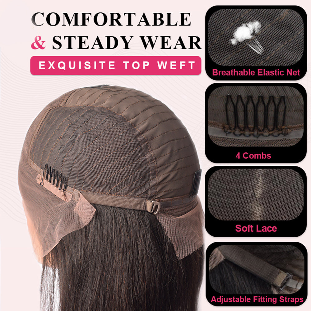 #1B Yaki Straight Bob Wig HD Lace Front Wigs Human Hair 180% Density Transparent Lace Frontal Wigs Pre Plucked With Baby Hair CVOHAIR