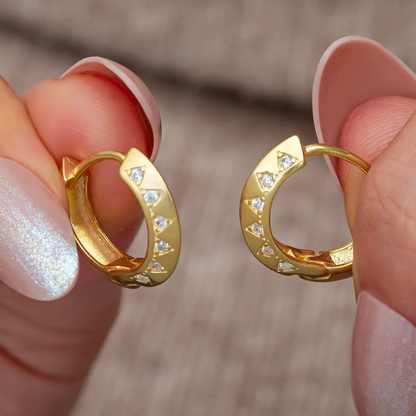Huggie Hoop Earrings with Zircon Stones in Gold-Plated Silver