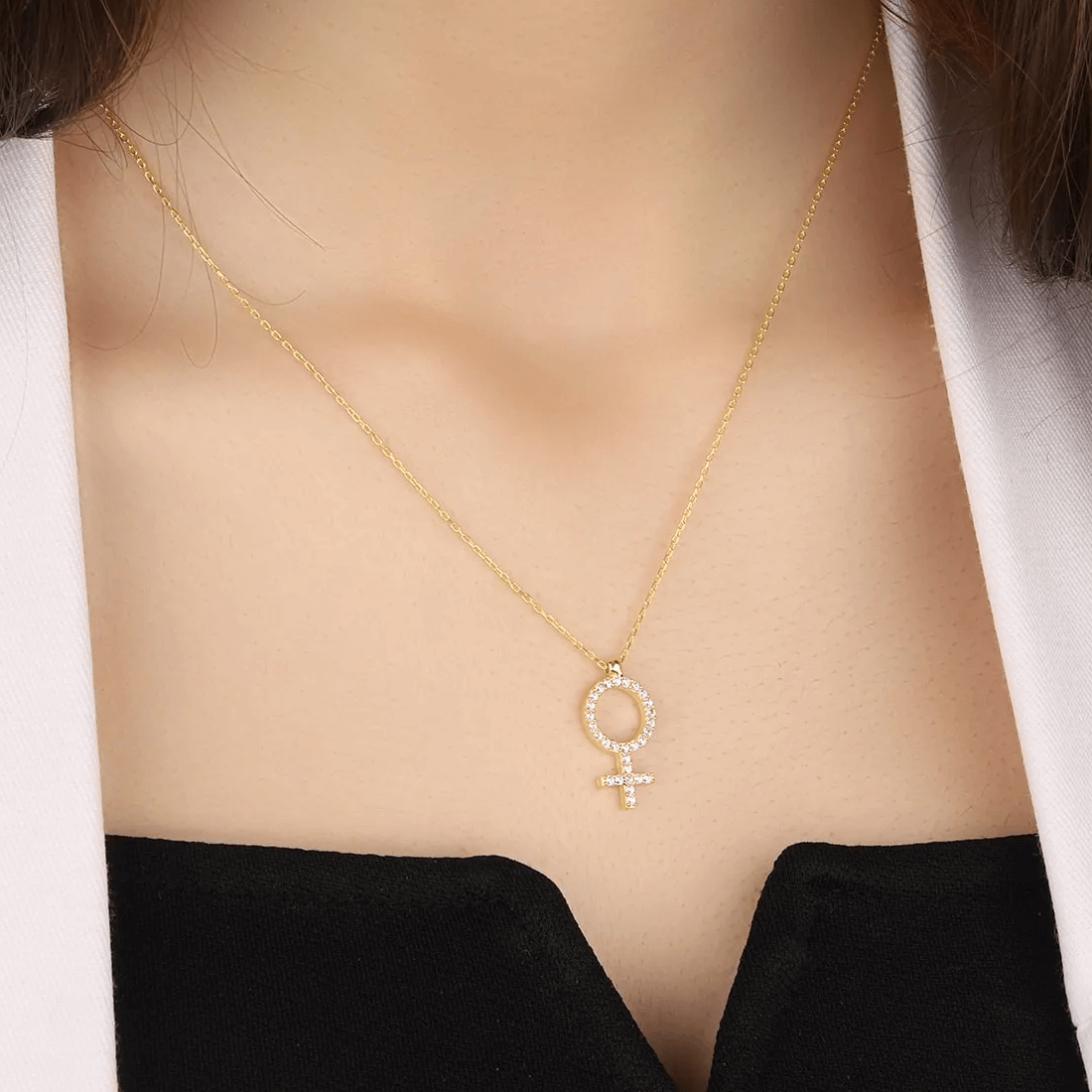 Zircon Stone Venus Symbol 925 Sterling Silver Necklace