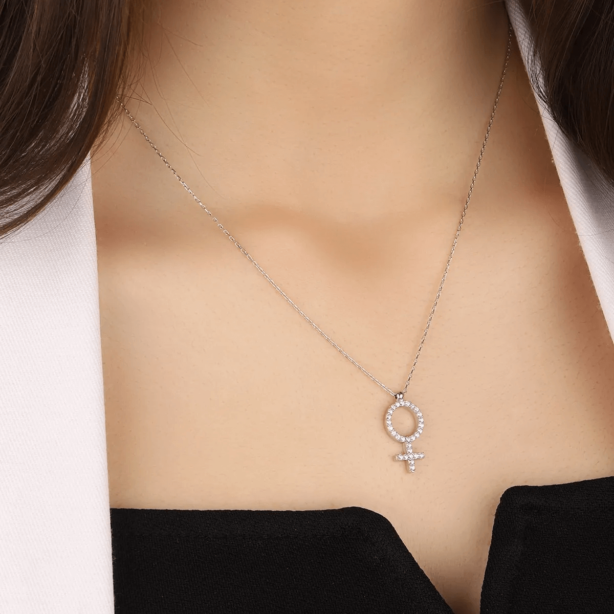 Zircon Stone Venus Symbol 925 Sterling Silver Necklace