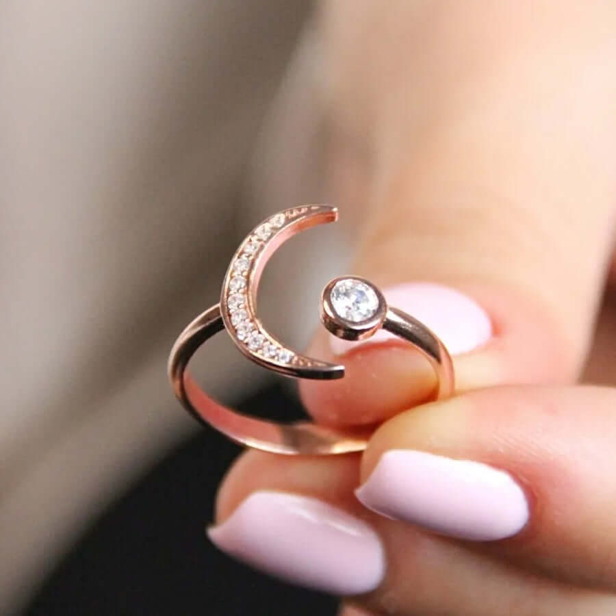 Zirconia Diamonds Crescent Moon Open Ring
