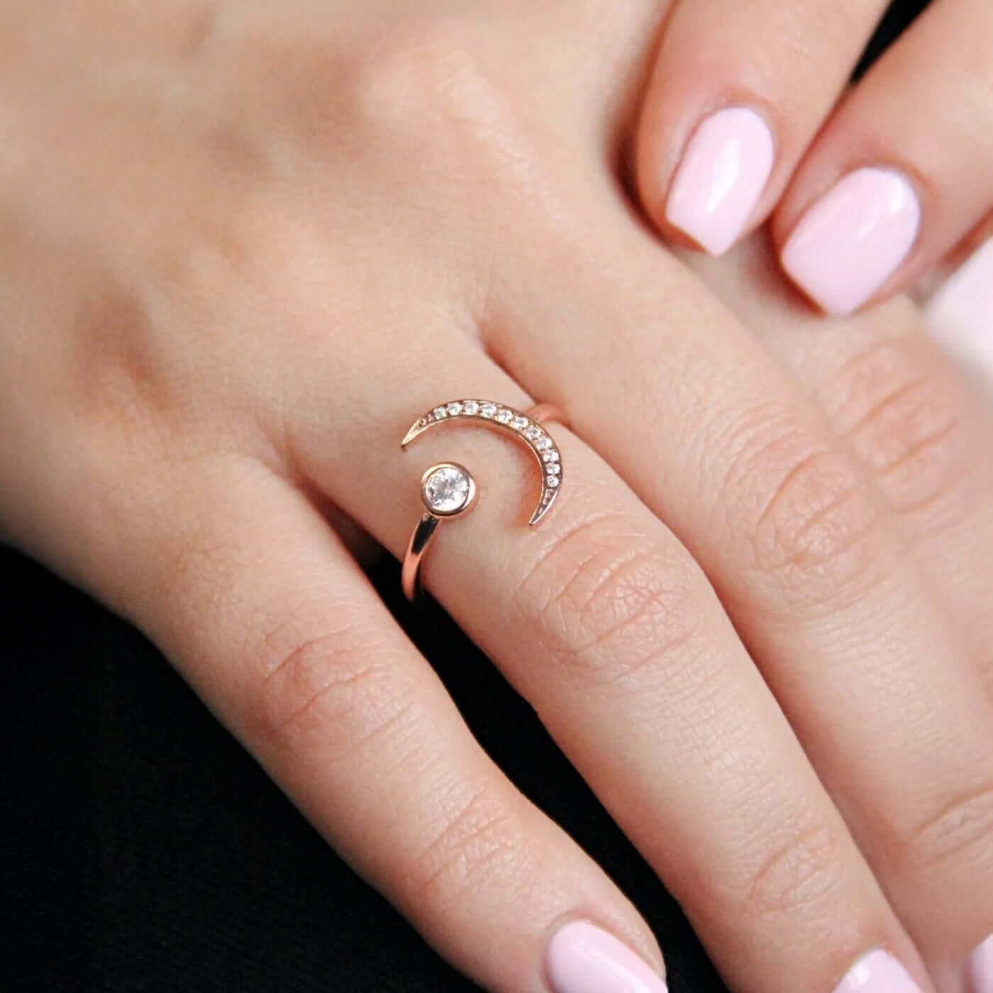 Zirconia Diamonds Crescent Moon Open Ring