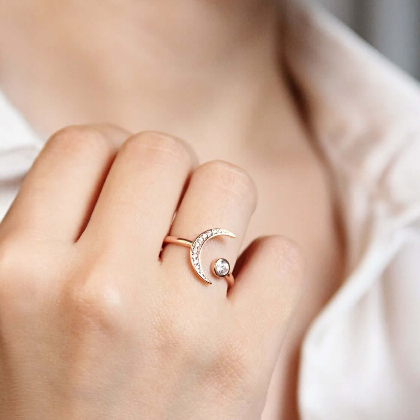 Zirconia Diamonds Crescent Moon Open Ring