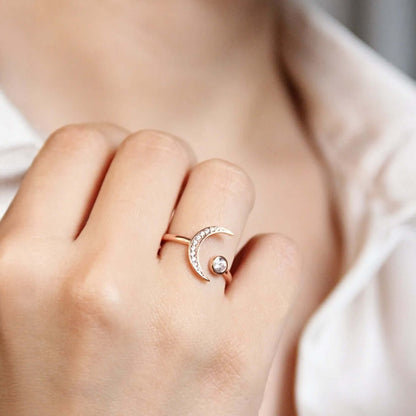 Zirconia Diamonds Crescent Moon Open Ring