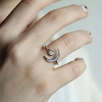 Zirconia Diamonds Crescent Moon Open Ring