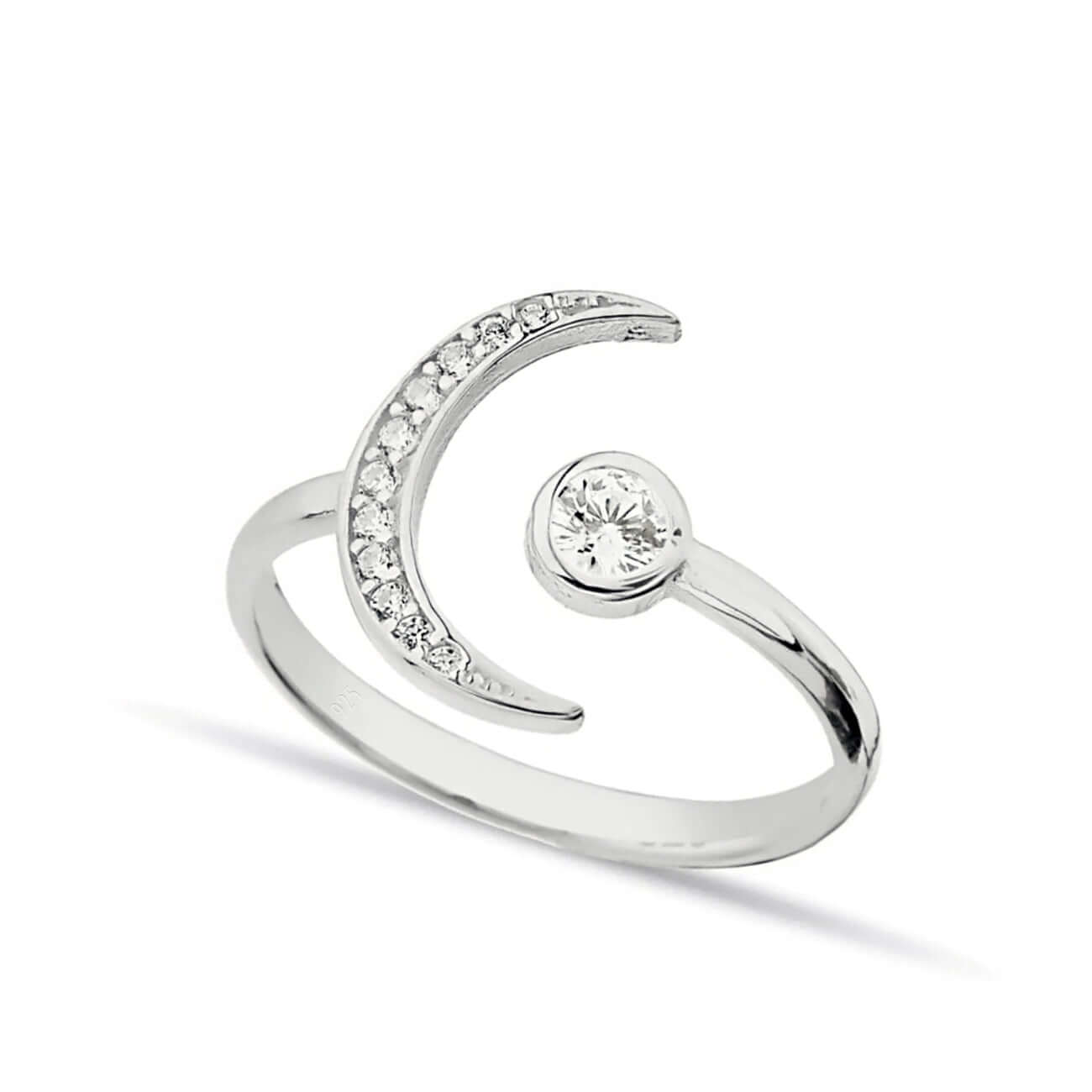Zirconia Diamonds Crescent Moon Open Ring