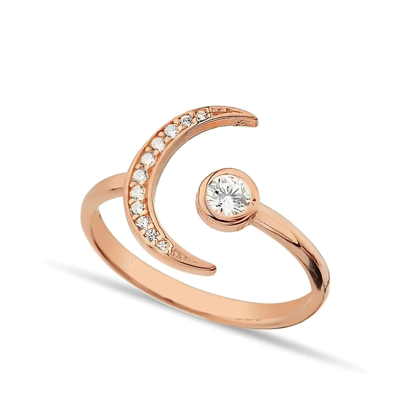 Zirconia Diamonds Crescent Moon Open Ring
