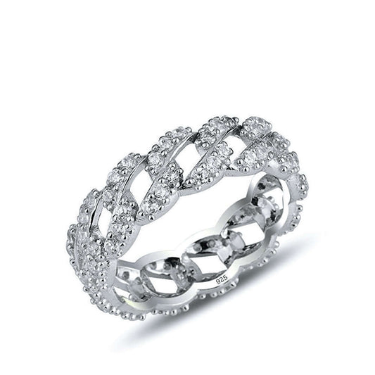 Cubic Zirconia Curb Chain Ring in Sterling Silver