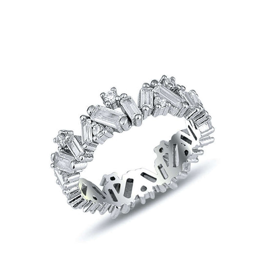 Zircon Crystals ArtDeco Eternity Ring in Sterling Silver