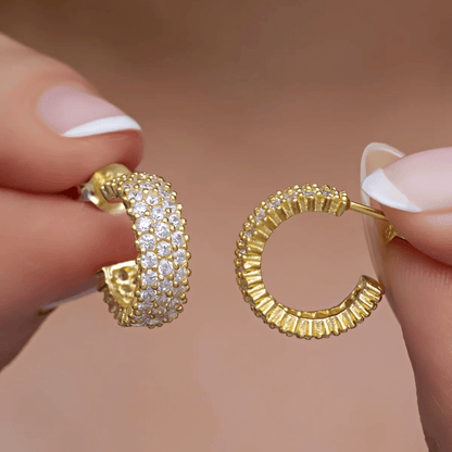 Silver Rose Gold-Plated 3 Rows Zirconia Round Stud Earrings