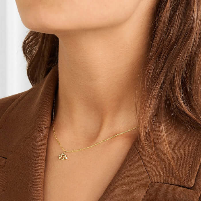 14k Solid Gold Personalized Necklace Zodiac Sign with Diamond